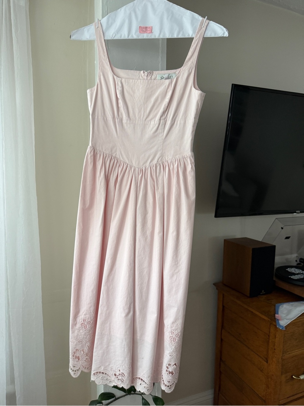 WAYF Pink Eyelet Embroidered Midi Dress Size XS